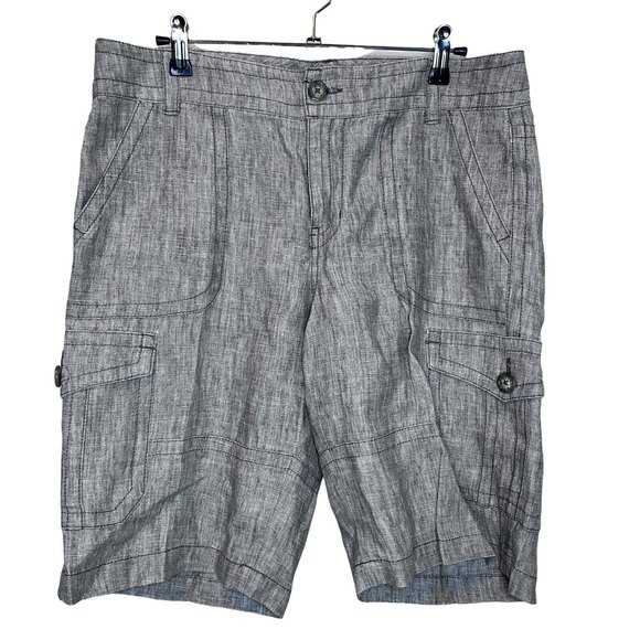 CAbi Pants - Cabi Womens 100% Linen Flat Front Regular Fit Cargo Shorts Size 10